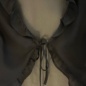 SHEER Tie Blouse With Ruffle Trim